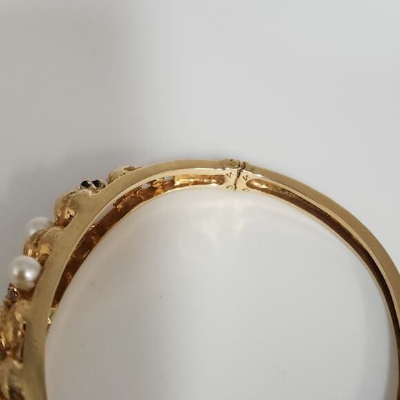 Antique 14k Yellow Gold Diamond,Pearls,Ruby &Sapphire Bangle Bracelets - Picture 12 of 16